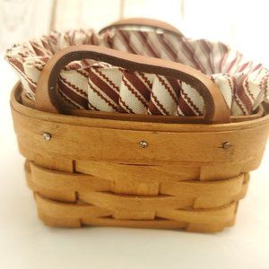 Longaberger Brown Leather Double Handle And Liner Handwoven Picnic Basket